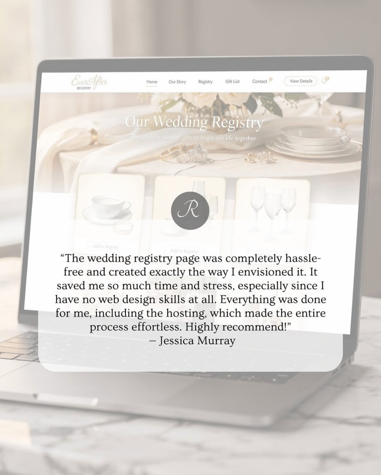 Review from Jessica Murray about her hassle-free wedding registry page