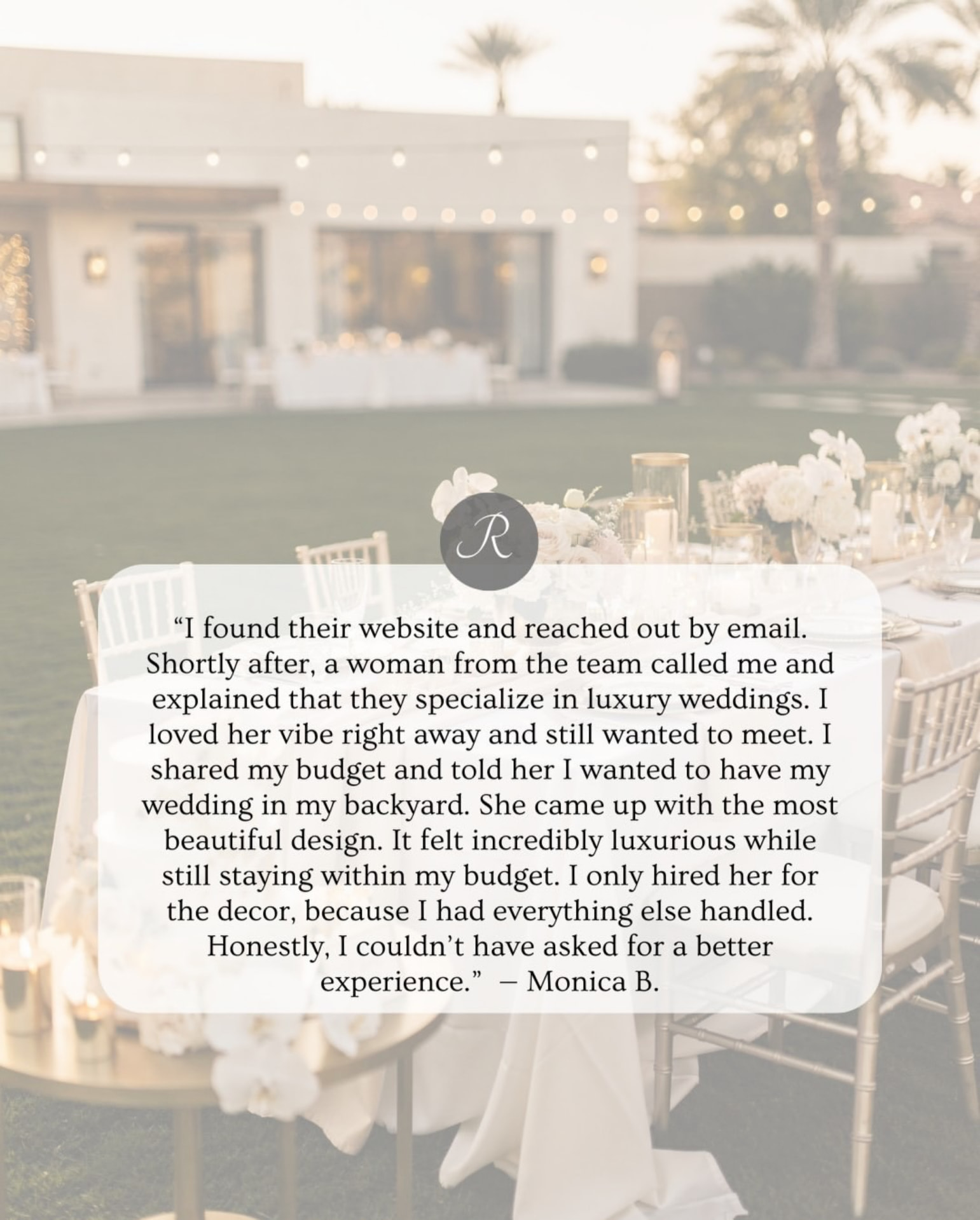Review from Monica B. about her wedding design