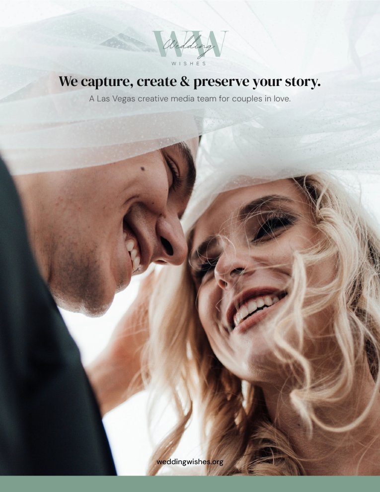 Cover of the Wedding Wishes media kit brochure — We capture, create & preserve your story