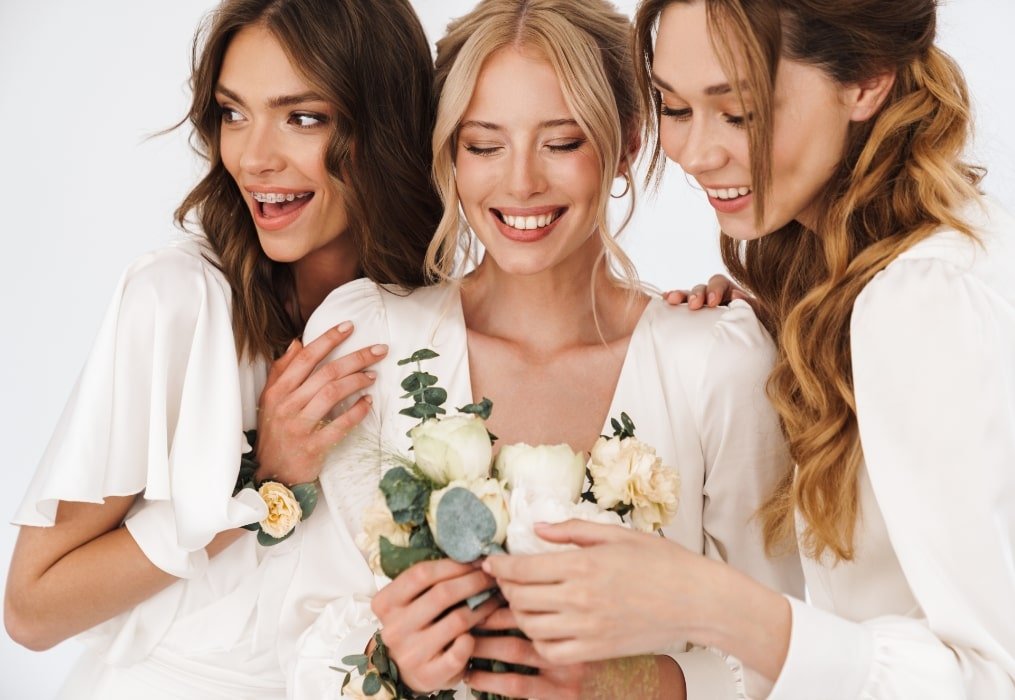 Newlyweds holding hands