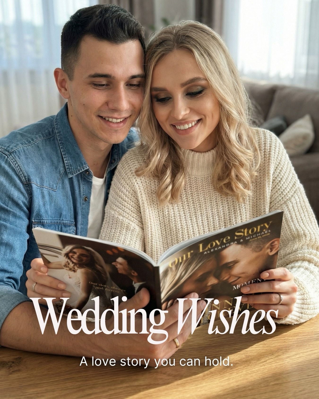 Couple reading their personalized wedding magazine