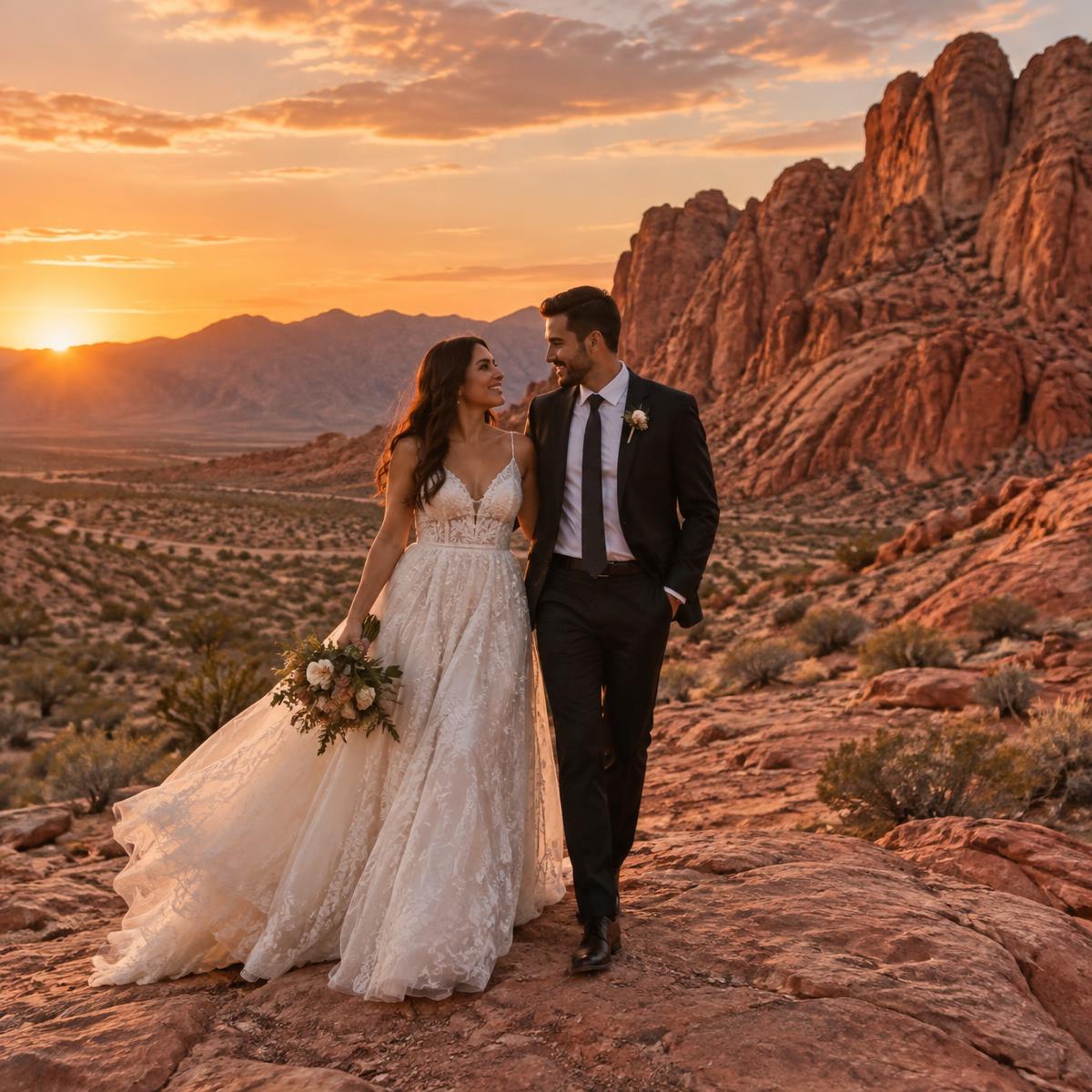 Couple at Red Rock Canyon near Las Vegas at sunset